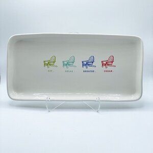 Rae Dunn Adirondack Chairs Sit Breathe Dream Relax Serving Platter Magenta 14"